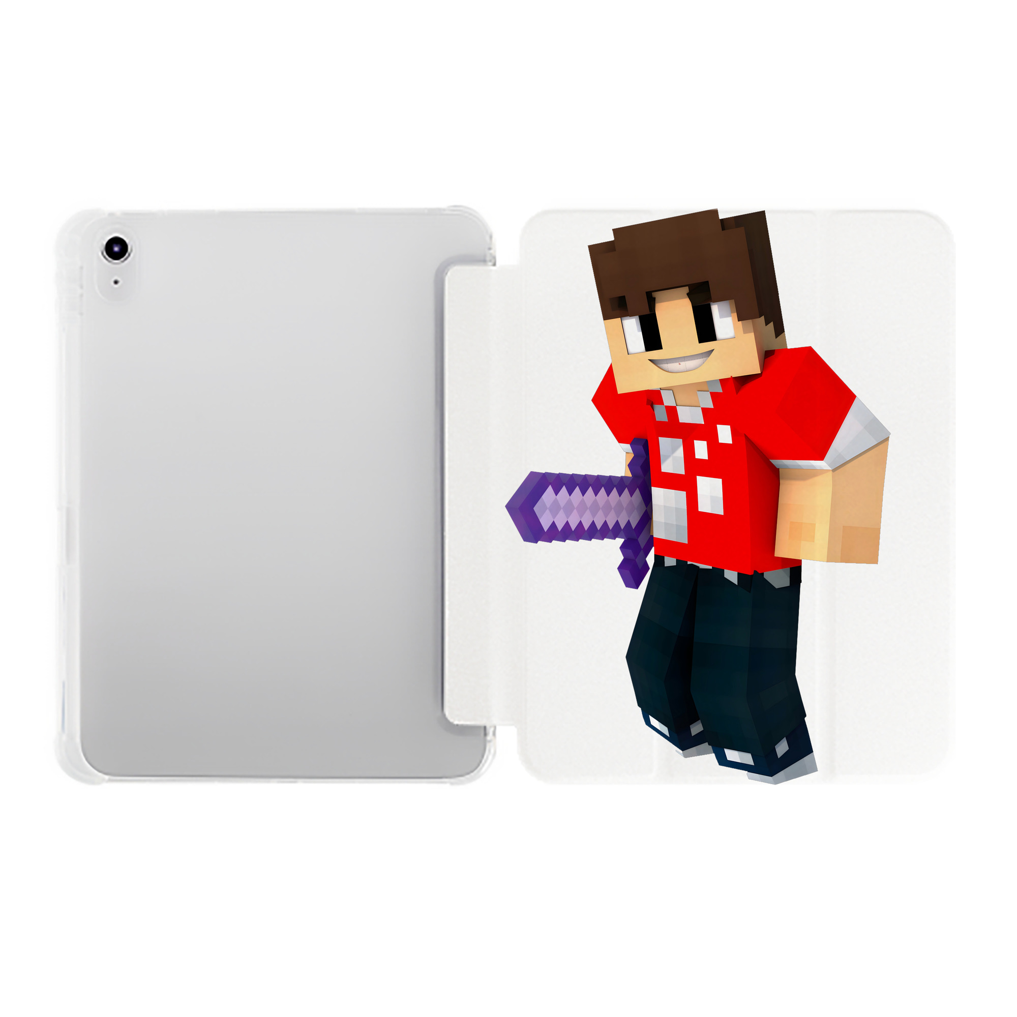 （画像用） マインクラフト ブロックの世界 Minecraft MC Block world IPad ケース ペン収納付き 三つ折りスタンド PUレザー×シリコン 対応機種9.5/10.5/10.9インチ